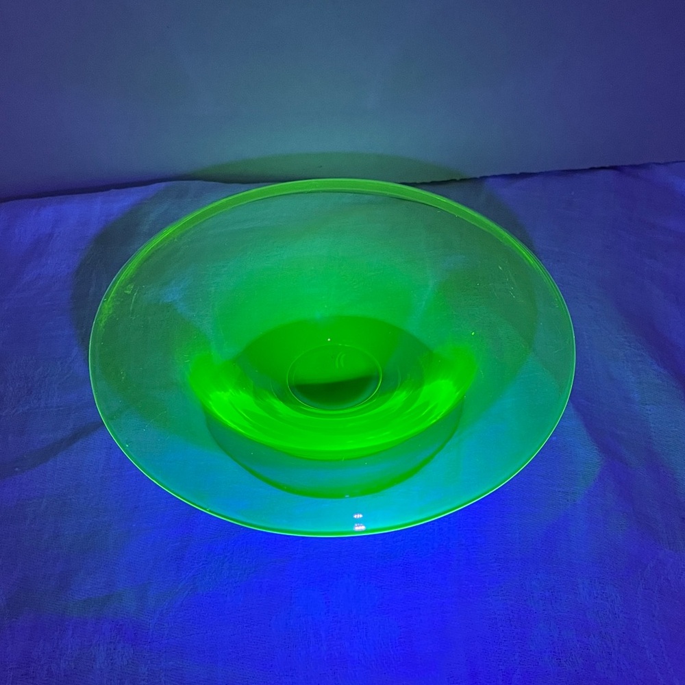 Vintage Uranium Glass Footed Bowl Vaseline Glass